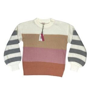 Andree By Unit Color Block Sweater Striped Super Soft Sz L Balloon Sleeves NWT